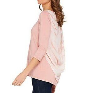 Lisa Rinna Size Small 3/4 Sleeve Chiffon Back Knit Top Pink